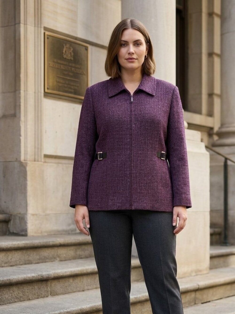 Jessica Petites Suit Jacket Zip Front Collared Purple Black 16P